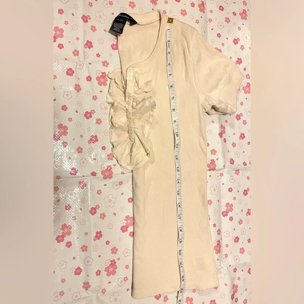 Ralph Lauren Girls Beige Ruffle Button Up Short Sleeve Blouse Size XL (Girls)